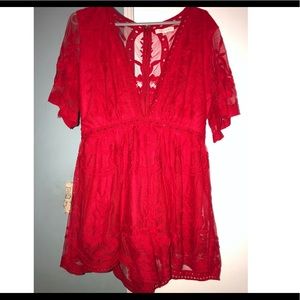 Red Lace Romper